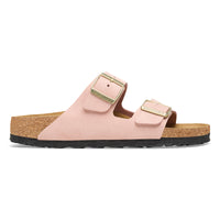 Two Strap Arizona Soft Footbed Nubuck Leather Sandal in Soft Pink