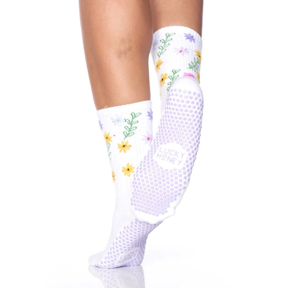 The Wild Flower Sock (Tan) grip sole