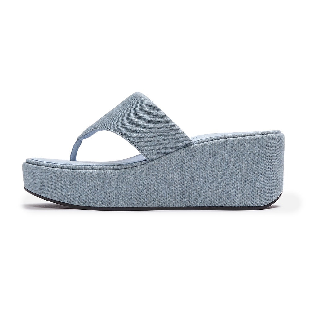 Platform Wedge Toe-Post Sandals (Light Denim) other side