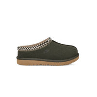 UGG Kid's Tasman in color Forest Green with braided detail and tan sole.