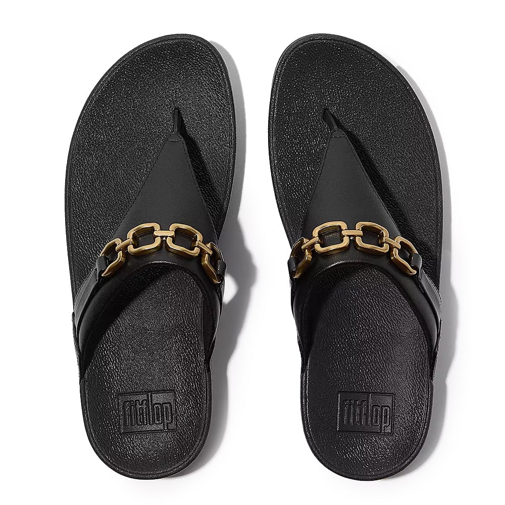 Lulu Chain Leather Toe-Post (Black) top