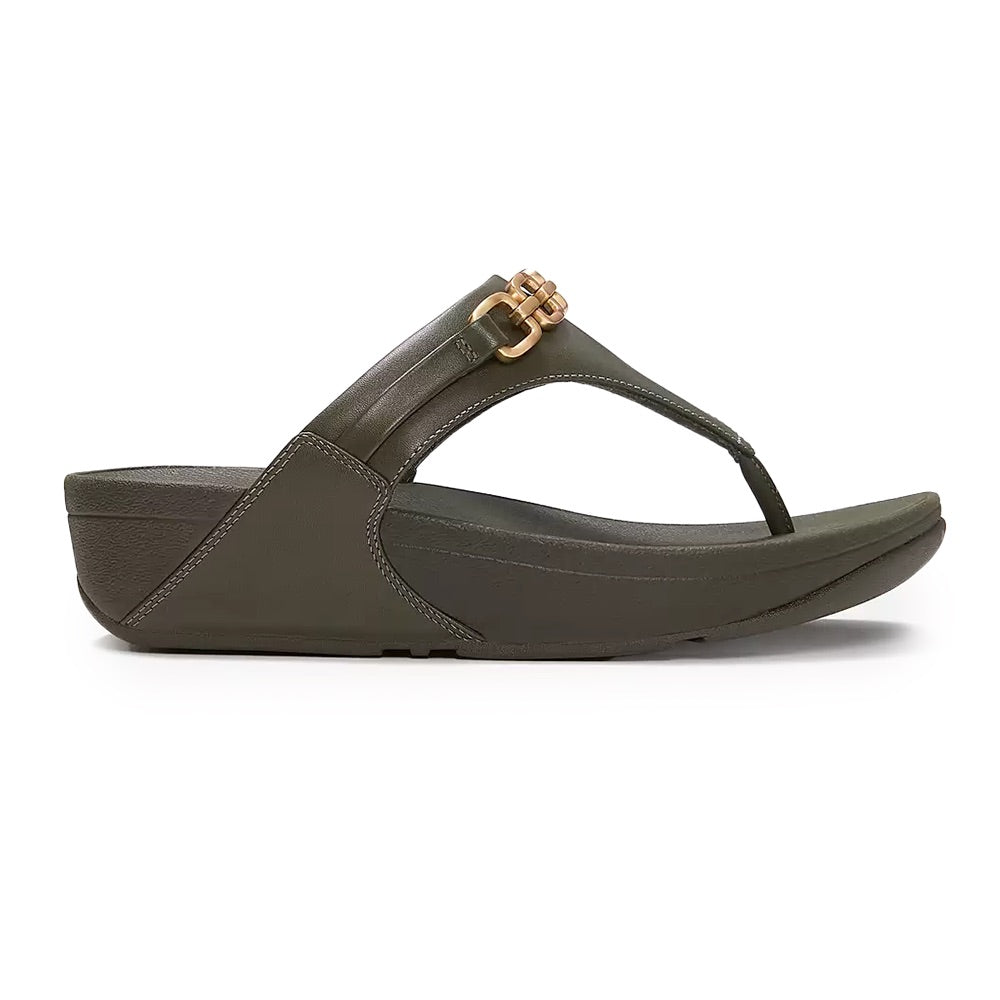  Lulu Chain Leather Toe-Post (Olive) side