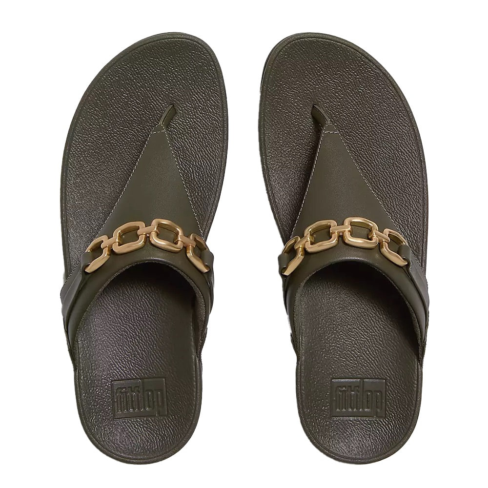 Lulu Chain Leather Toe-Post (Olive) top