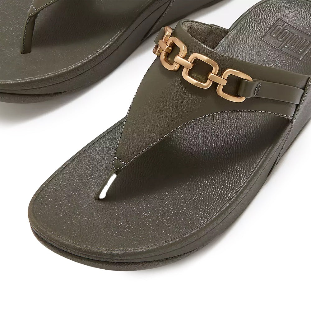  Lulu Chain Leather Toe-Post (Olive) detail