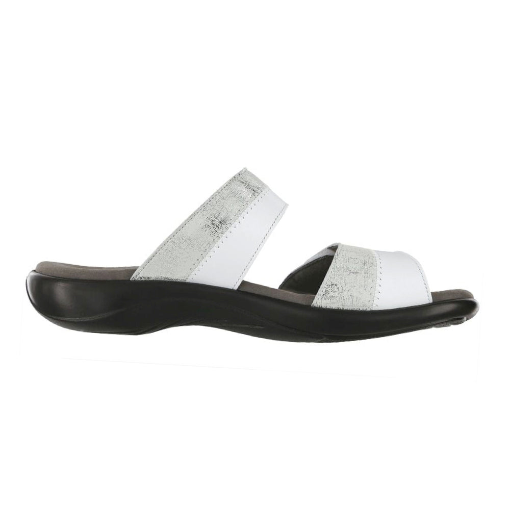 Nudu Slide Leather Sandal in White/Silver
