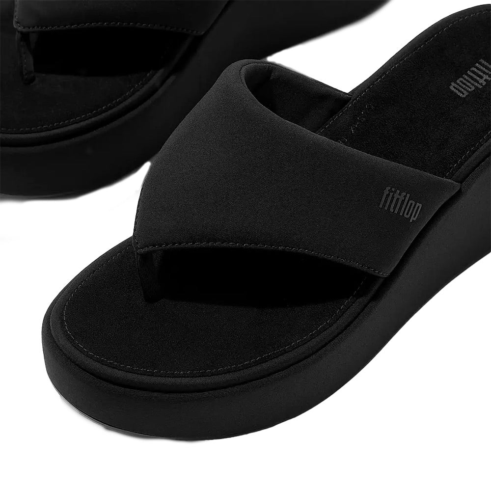 Platform Wedge Toe-Post Sandals (All Black) detail