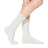 Rib Knit Slouchy Crew Sock (White) when worn