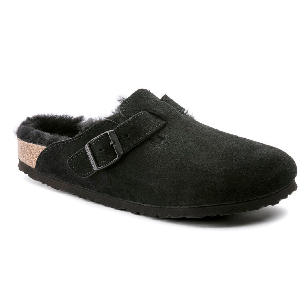 Birkenstock Boston backless clog with shearling lining in black.