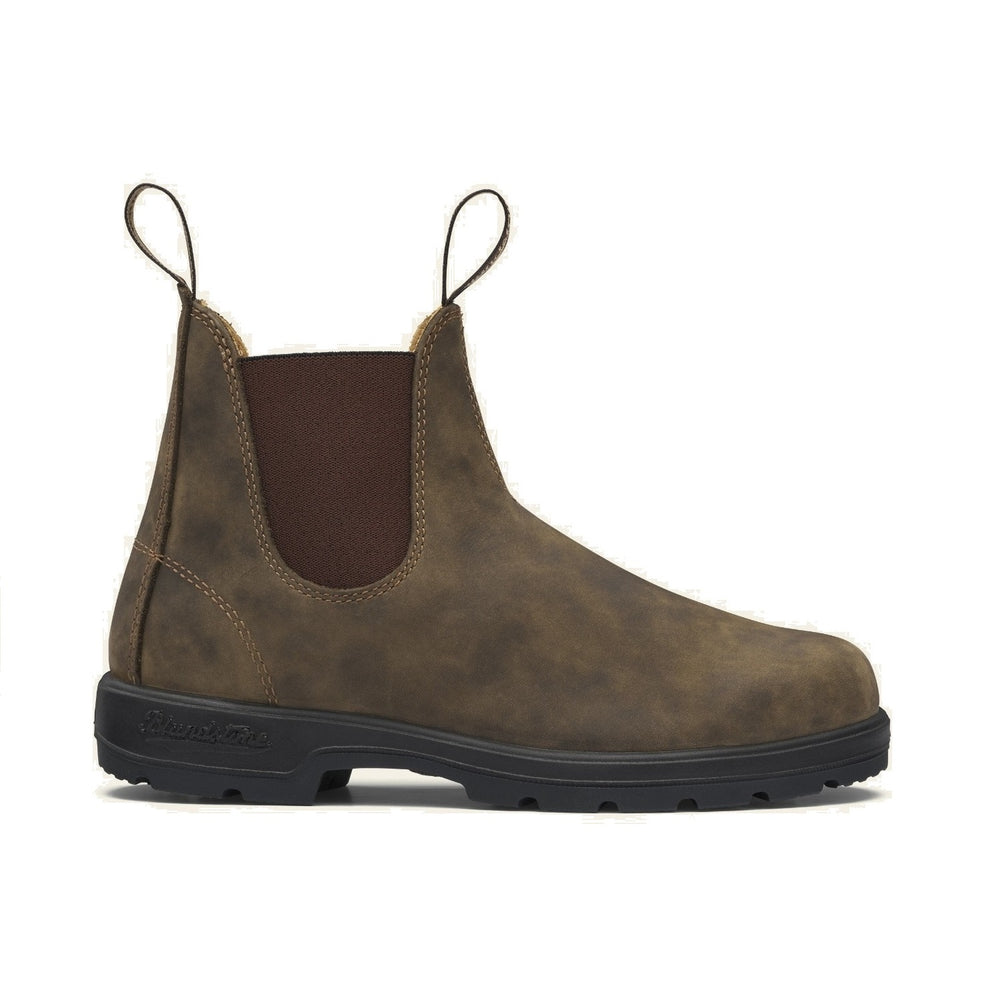 Rustic brown leather chelsea boot.