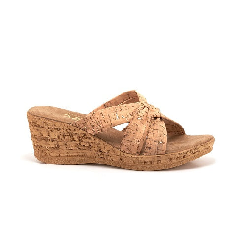 Soft leather slip on wedge in cork.