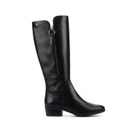 Tall leather boot in black.