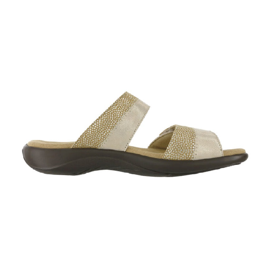 Slip on sandal with adjustable double strap in dawn.