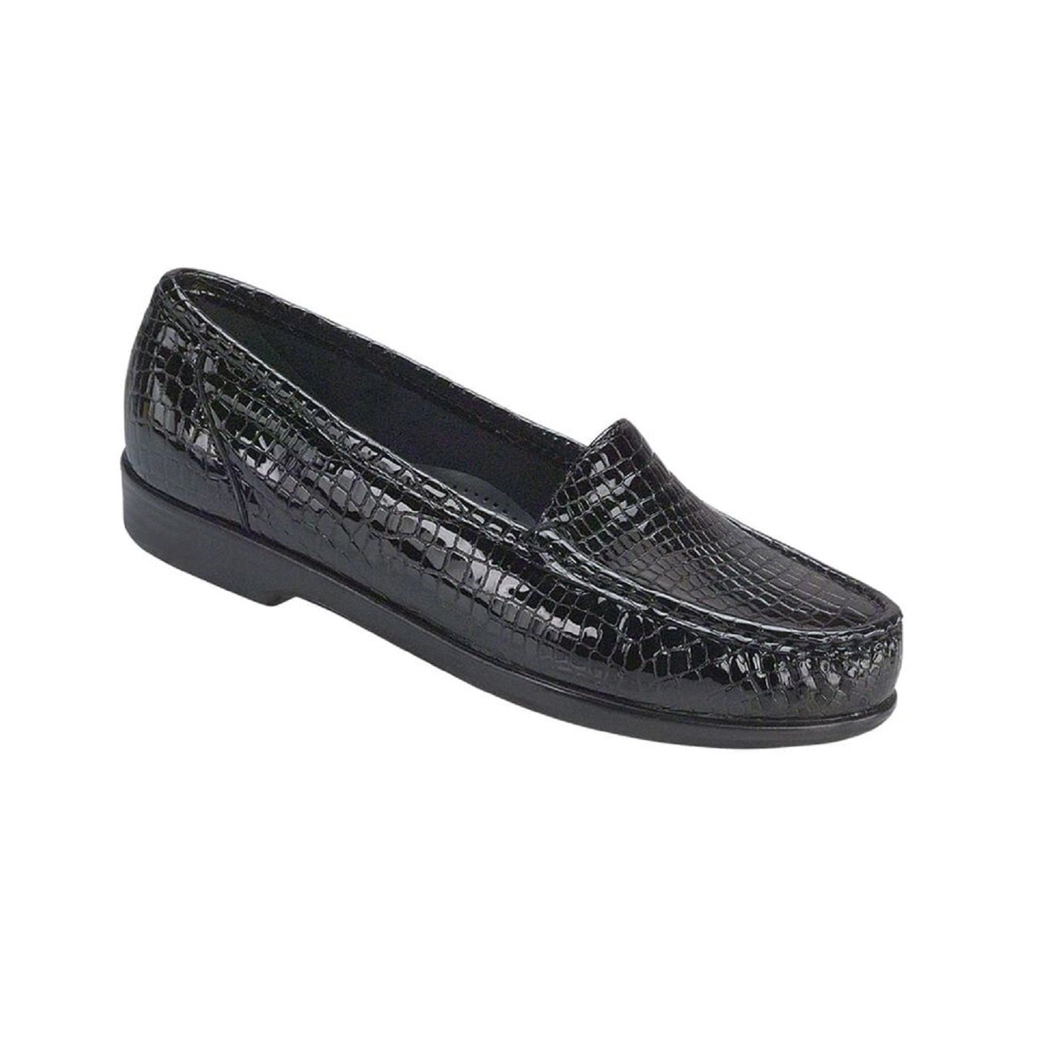 Moccasin style loafer in black croc.