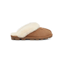 UGG Coquette closed toe slipper with sheepskin lining in chestnut.