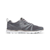 Grey lace up mesh sneakers.